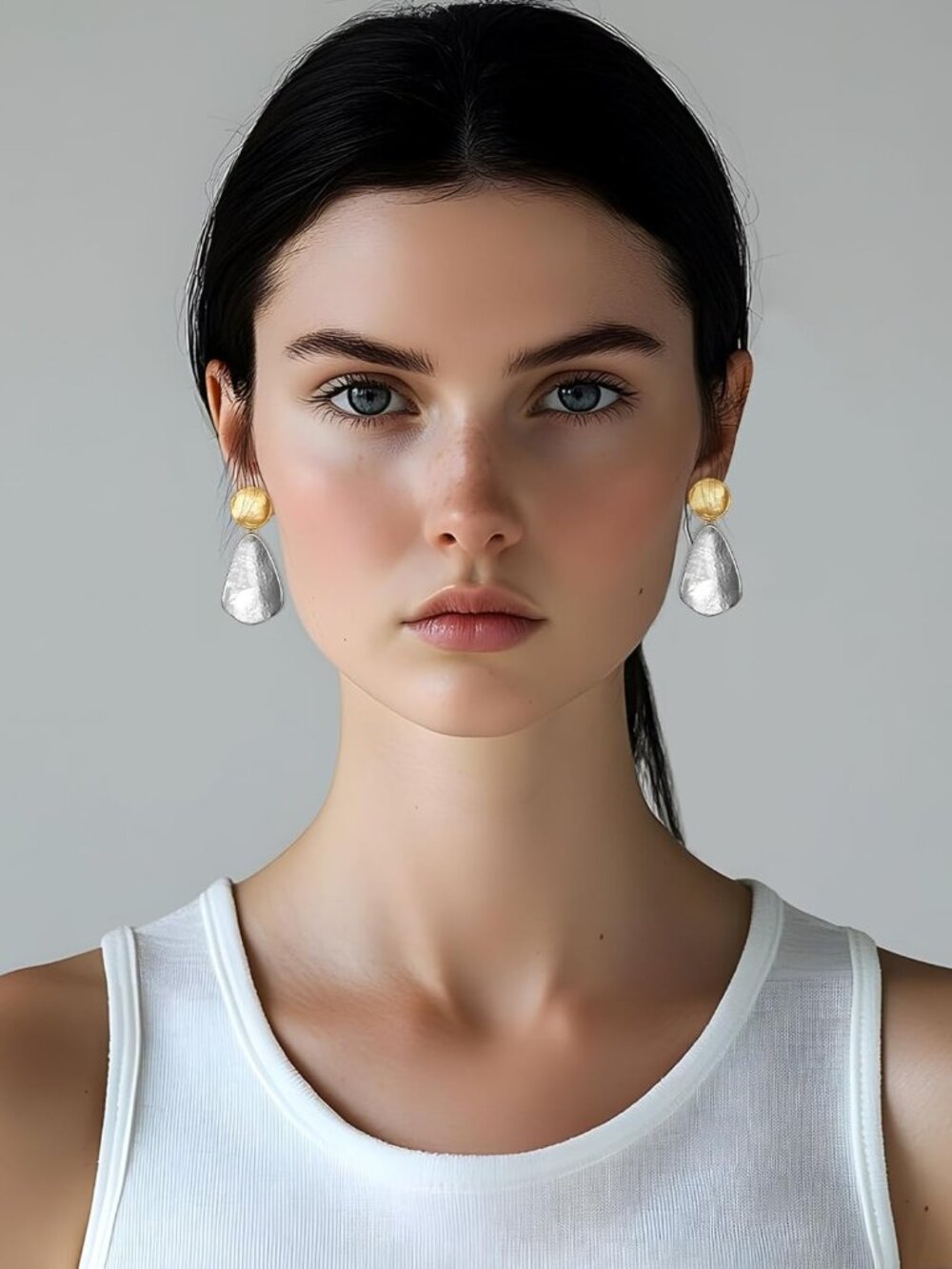 Gold Plated Earrings for Women Geometric Chunky Dangle Earring Trendy Silvery Tw - Picture 4 of 7